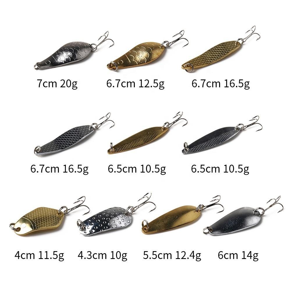 Otterk 10 Piece metal fishing Spoon Kit with tackle box