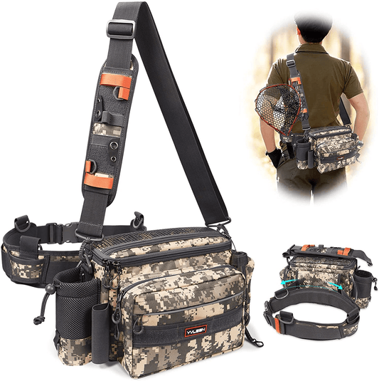 YVLEEN Sling Fishing Tackle Bag - Outdoor Fishing Tackle Storage Pack - 2022 Newest Design Water-Resistant Fishing Waist Bag Cross Boday Fly Fishing Sling Pack