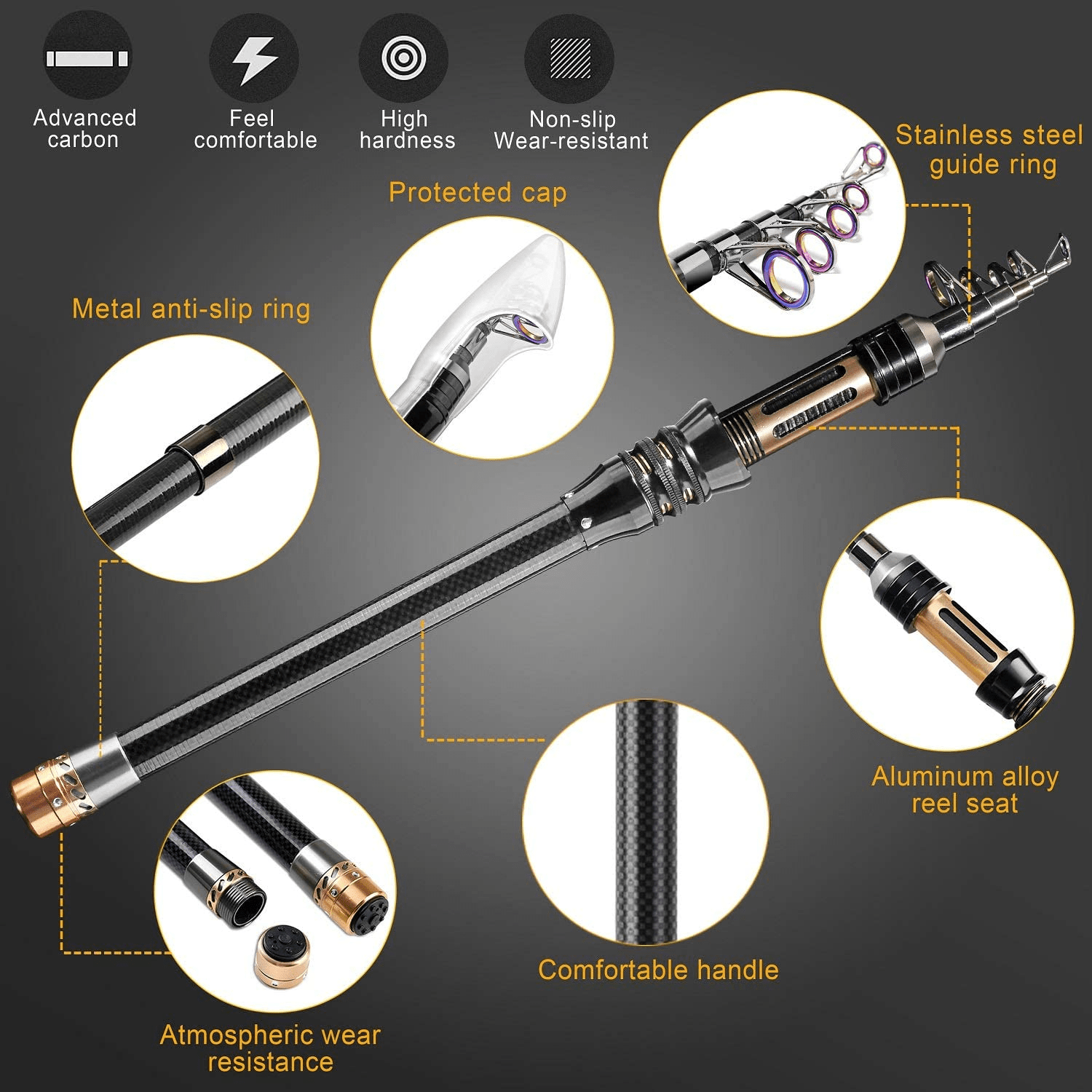Otterk Fishing Rod Kit, Carbon Fiber Telescopic Pole and Reel Combo
