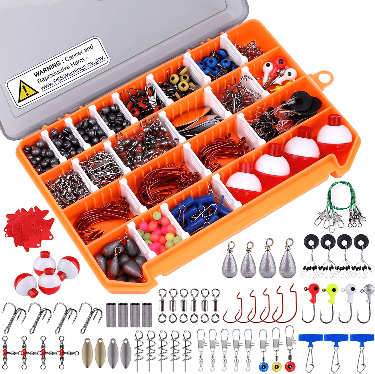 PLUSINNO Fishing Accessories Kit, Fishing Tackle Kit with Tackle Box Including Fishing Weights Sinkers, Jig Hooks, Beads, Swivel Snap, Bobbers Float, Saltwater Freshwater Fishing Gear