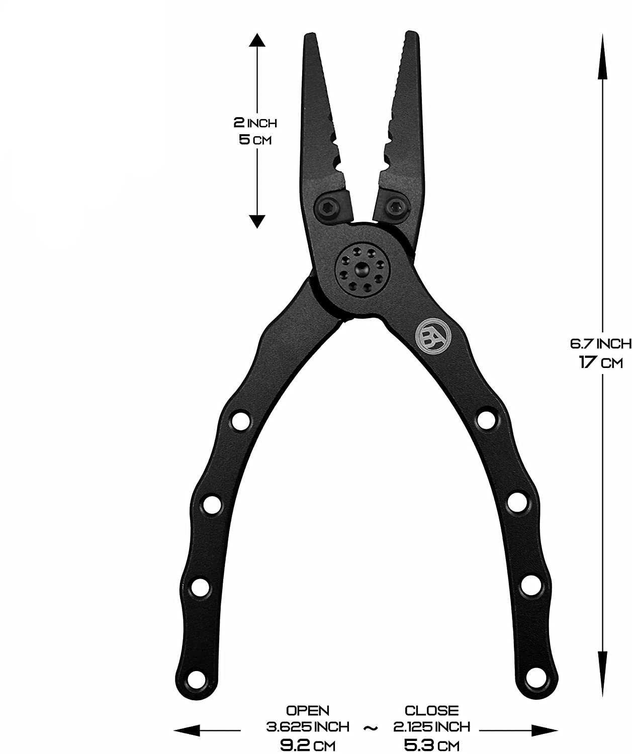 Black Anchor Aluminum Fishing Pliers 6.7" Saltwater Resistant Anodization, Mono, Fluoro & Braid Line Cutters, Nylon Sheath with Belt Loop