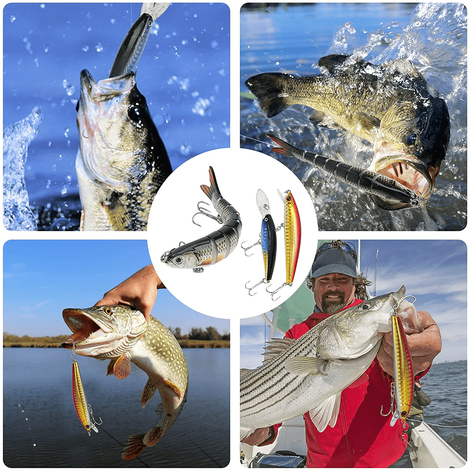 Fishing Lures Tackle Box Bass Fishing Including Animated Lure,Crankbaits,Spinnerbaits,Soft Plastic Worms, Jigs,Topwater Lures,Hooks,Saltwater & Freshwater Fishing Kit for Bass,Trout, Salmon Fishing.