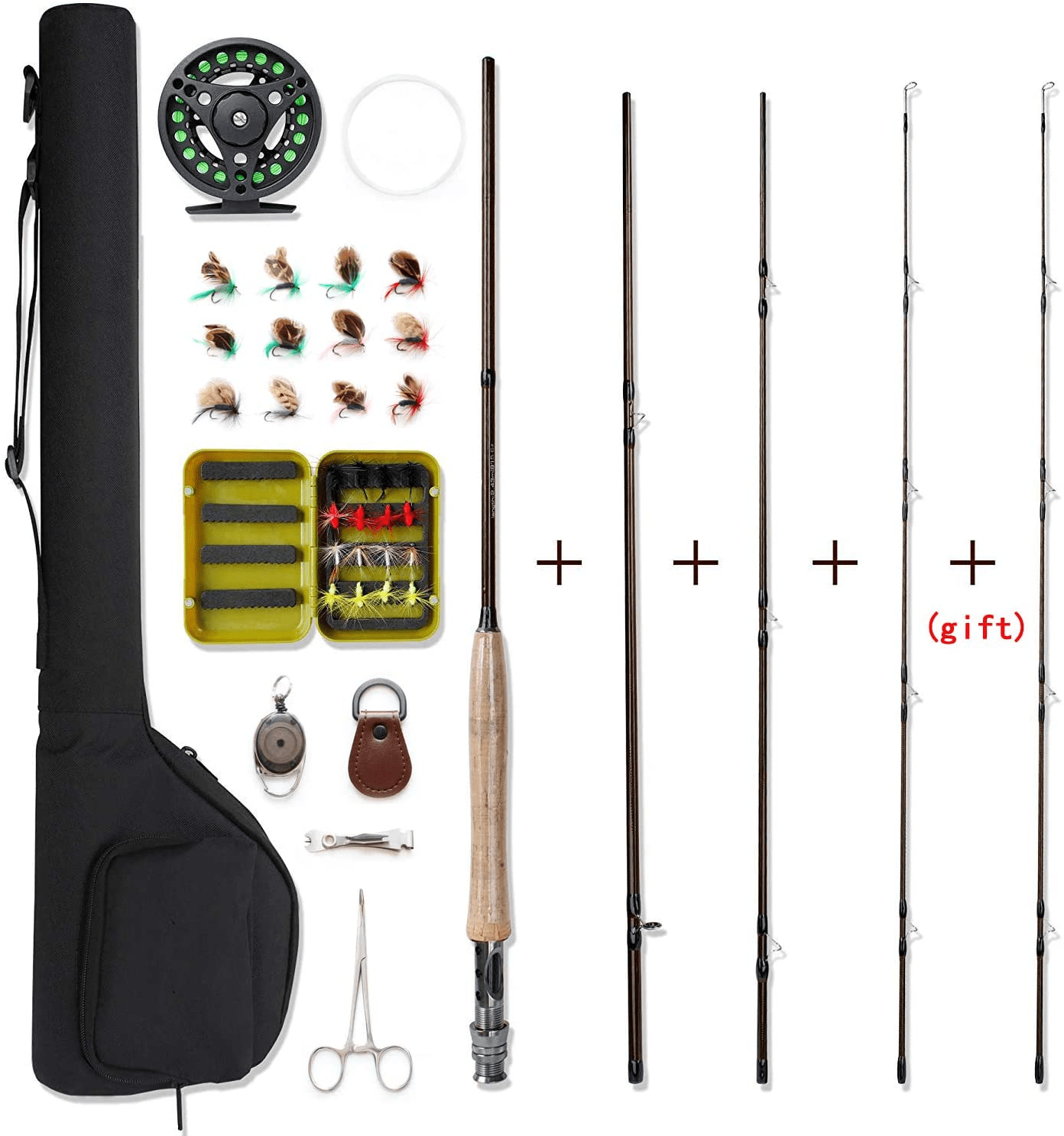 Otterk Fly Fishing Rod and Reel Combo 4-Piece Aluminum Fly Reel 28 Pieces Flies Kit 