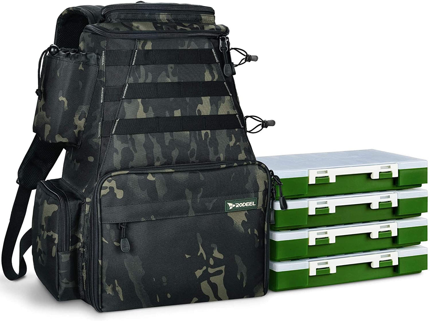 Copy of Otterk Large Fishing Tackle Backpack 2 Fishing Rod Holders with 4 Tackle Boxes
