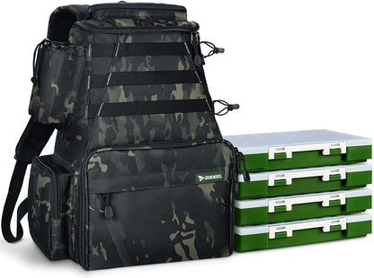 Copy of Otterk Large Fishing Tackle Backpack 2 Fishing Rod Holders with 4 Tackle Boxes